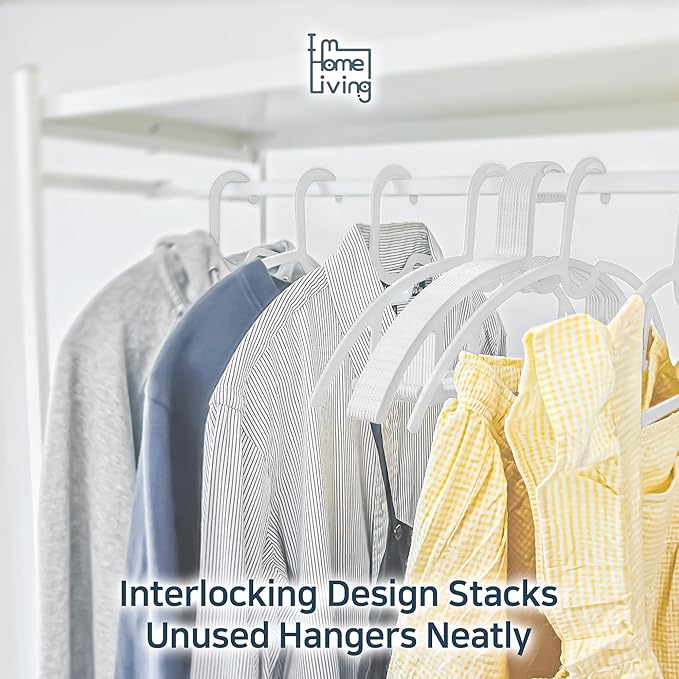 15" Compact Slim & Slimlink Interlocking Clothes Hangers, Space-Saving Lightweight Plastic Hangers for Small Closets, Dorms, Apartments, Travel, RVs & Petite Clothing (White, 50)