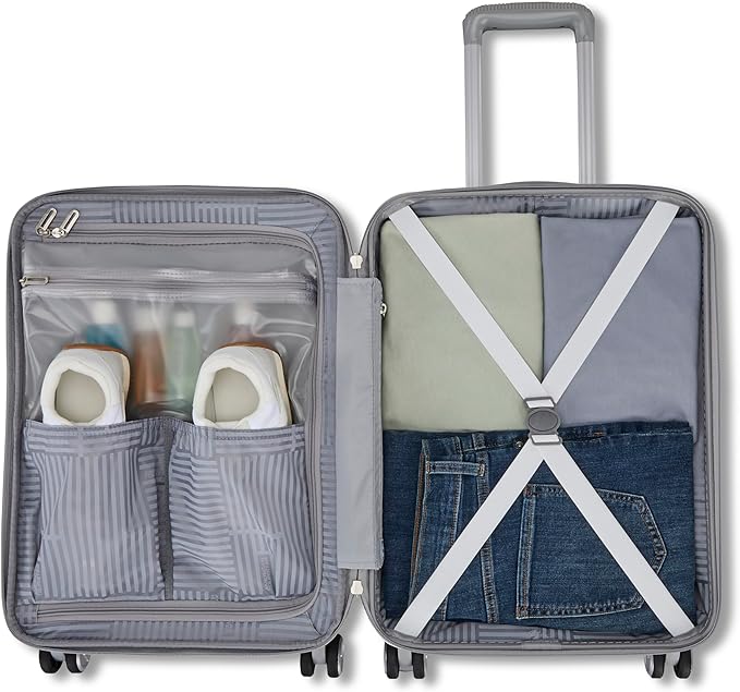 American Tourister Fathead Large Checked Luggage - Customize with Favorite Sports or Character Decal - Durable ABS Hardshell with 1.5" Expansion - 360° Spinner Wheels - RightHeight™ Handle - White