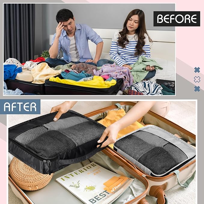 5 Pcs Packing Cubes for Suitcase Large Travel Cubes Carry on Luggage Organizer Bags for Clothes Accessories(Mixed,Morandi)