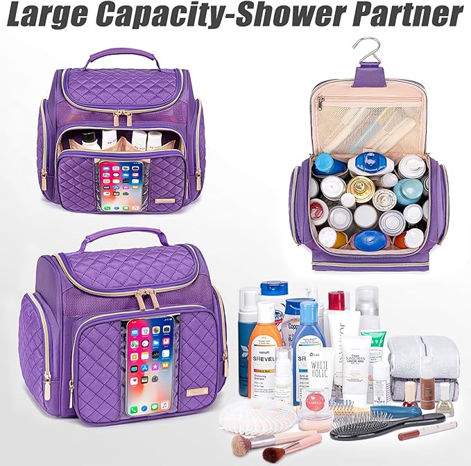 Large Toiletry Bag for Women Men,Bathroom Bag,Water Resistant Shower Bag,Makeup Bag,Portable Shower Caddy for College Dorm,Hanging Travel Toiletry Bag with Transparent Waterproof Phone Pocket