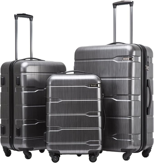 Coolife Luggage Set 3 Piece Hardside PC+ABS Suitcase with TSA Lock, Expandable Large Checked Luggage, Lightweight Rolling Carry On with Spinner Wheels(20/24/28 Inch, Charcoal)