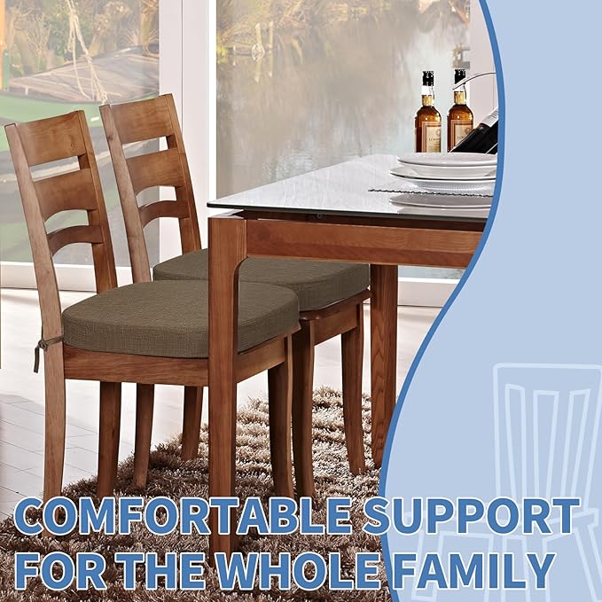 BUYUE Thickened 2.5" Dining Chair Cushions Set of 6, U-Shape High Density Foam Comfortable Chair Pads for Kitchen, Slip Resistant Indoor Seat Cushions (6 PCS, Brown)