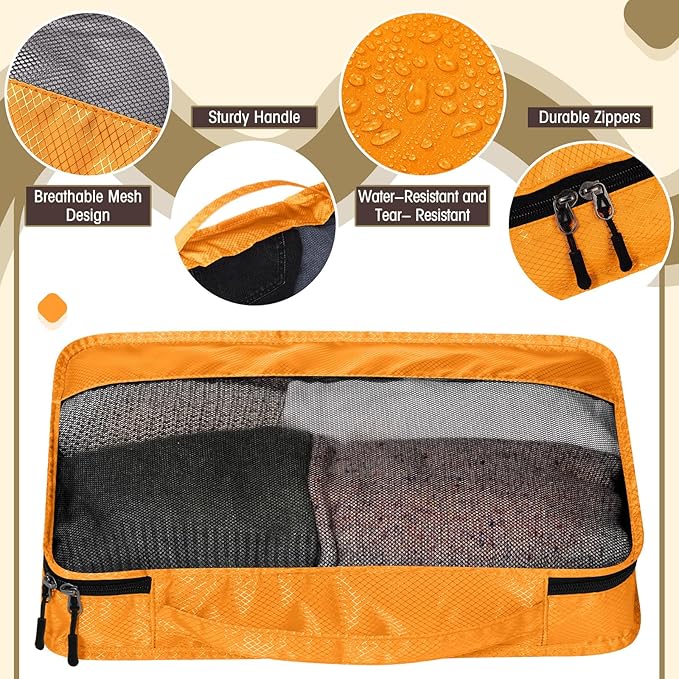 5 Pcs Packing Cubes for Suitcase Large Travel Cubes Carry on Luggage Organizer Bags for Clothes Accessories(M,Apricot)