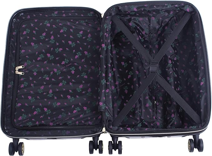 Betsey Johnson Designer 20 Inch Carry On - Expandable (ABS + PC) Hardside Luggage - Lightweight Durable Suitcase With 8-Rolling Spinner Wheels for Women (Covered Roses)
