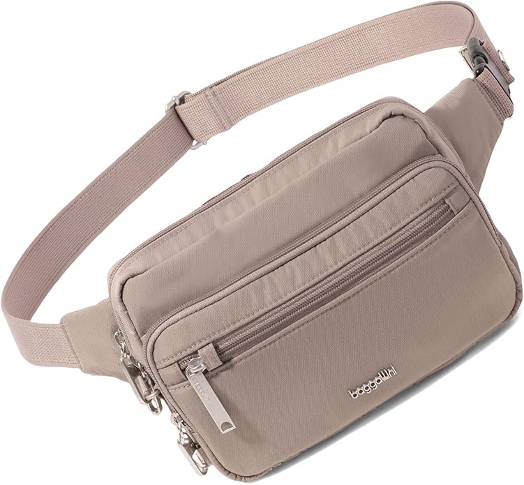 Baggallini Securtex Anti-theft Belt Bag 8.8"x5.5" Crossbody Fanny Pack for Women RFID Wallet Locking Zipper Travel Purse