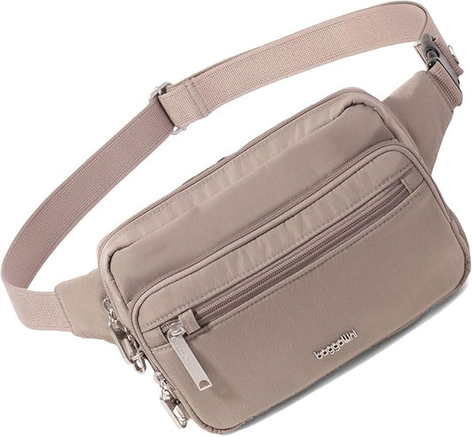 Baggallini Securtex Anti-theft Belt Bag 8.8"x5.5" Crossbody Fanny Pack for Women RFID Wallet Locking Zipper Travel Purse