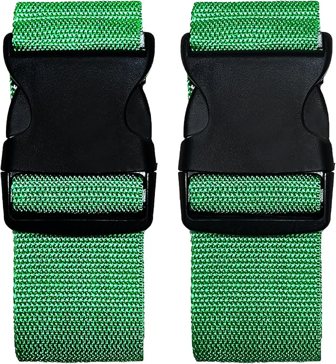 2 Pack Suitcase Belts, Adjustable Luggage Straps, Bright Colors Travel Packing Straps with Quick Release Buckle (Green)