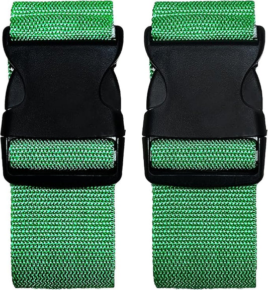 2 Pack Suitcase Belts, Adjustable Luggage Straps, Bright Colors Travel Packing Straps with Quick Release Buckle (Green)