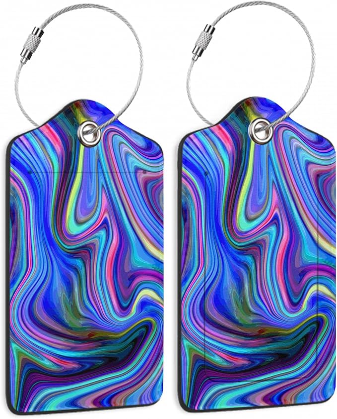 Luggage Tags Set of 2 Colorful Abstract Marble Leather Suitcase Tags with Stainless Steel Loop and Privacy Cover for Women Men Travel Luggage Accessories