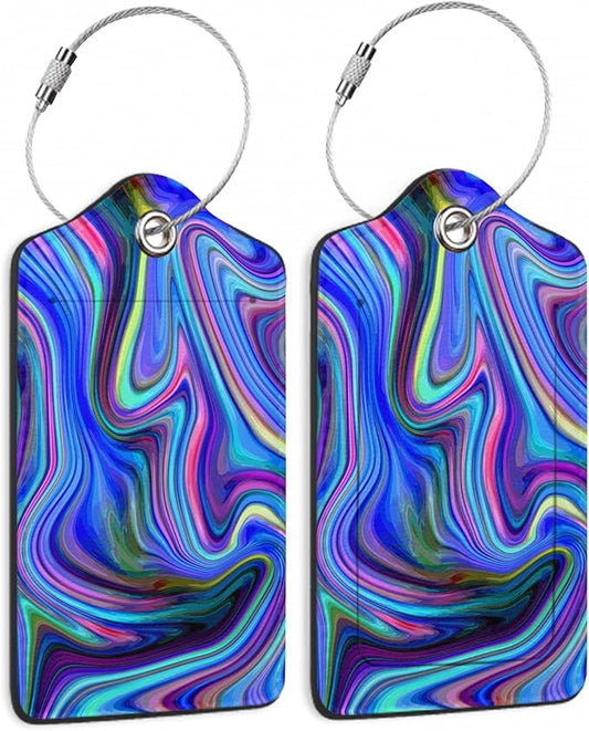 Luggage Tags Set of 2 Colorful Abstract Marble Leather Suitcase Tags with Stainless Steel Loop and Privacy Cover for Women Men Travel Luggage Accessories