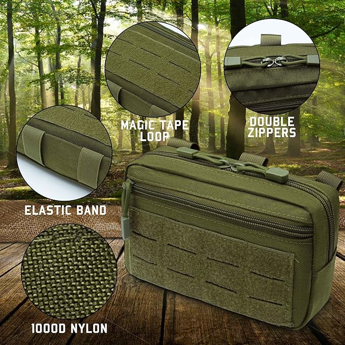 2 Pack 1000D Laser Cut Molle Pouches - Tactical Compact Water-Resistant Utility Admin Pouch for Vest Backpack Duty Belt Tactical Vests