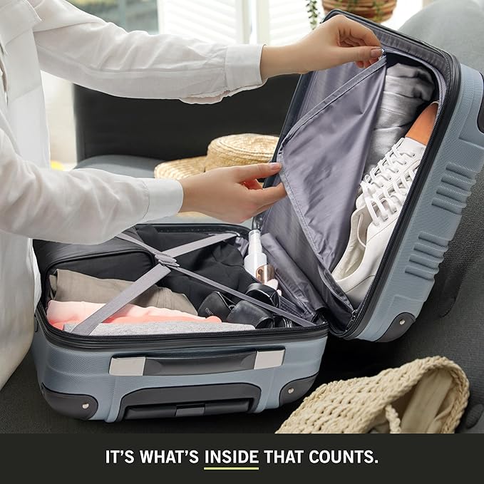 Kenneth Cole REACTION Out of Bounds Lightweight Hardshell 4-Wheel Spinner Luggage, Granite Blue, 24-Inch Checked