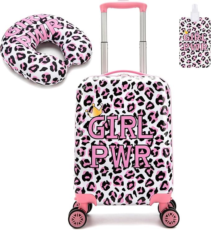 Kid's Luggage Set 2 Piece Suitcase Set 16" Hardside Luggage with Spinner Wheels Girls Carry on Toddler Travel Rolling Suitcase with Neck Pillow Airline Approved