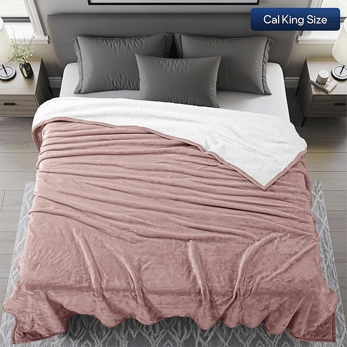 Utopia Bedding Sherpa Blanket California King Size (Rose Pink, 102x96 Inches) - Soft Lightweight Plush Fleece Reversible Blanket for Bed, Sofa, Couch, Camping and Travel