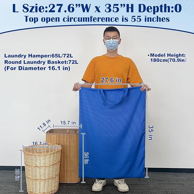 Laundry Bag with Handles & Drawstring Closure 27.6”Wx35"H, Thick Laundry Bag Heavy Duty Washable Dirty Clothes Travel Sack for Camp, College Dorm, Laundromat (Blue, 1Pack)