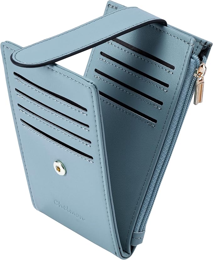 Chelmon Womens Wallet Slim RFID Blocking Bifold Multi Card Case Wallet with Zipper Pocket (Blue)