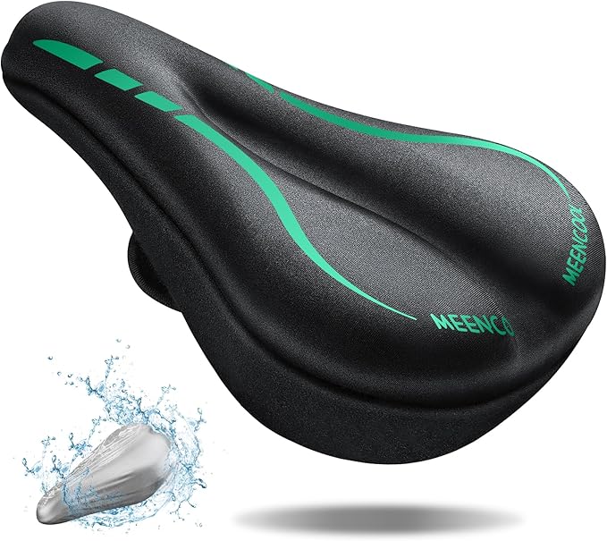 MEENCOOL Bike Seat Cushion - Gel Padded Bike Seat Cover for Men Women Comfort, Adjustable Velcro Secure Bicycle Seat Cushion Compatible with Peloton, Indoor & Outdoor Bicycle Seat(11"x7")