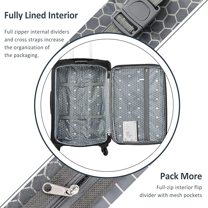 3 Piece Softshell Expandable Luggage Sets, Lightweight Travel Suitcase Set with TSA Lock and 360°Swivel Spinner Wheels, Durable Softside Luggage for Men Women, 22 in/26 in/30 in, Black