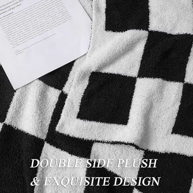 bearberry Fuzzy Checkerboard Grid Throw Blanket Soft Cozy Warm Microfiber Bed Blanket Decor for Couch Sofa Bed Travel Home (Black, 60''x80'')