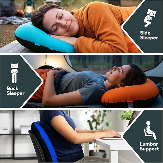 Gear Doctors 3.5oz Compact Ultralight Inflatable Camping Pillow —Inflatable Camp Pillow —Backpacking Pillows Ultralight—Camping Pillows for Sleeping, Hiking, Travel, Beach, Office, Neck, Lumper [Blue]