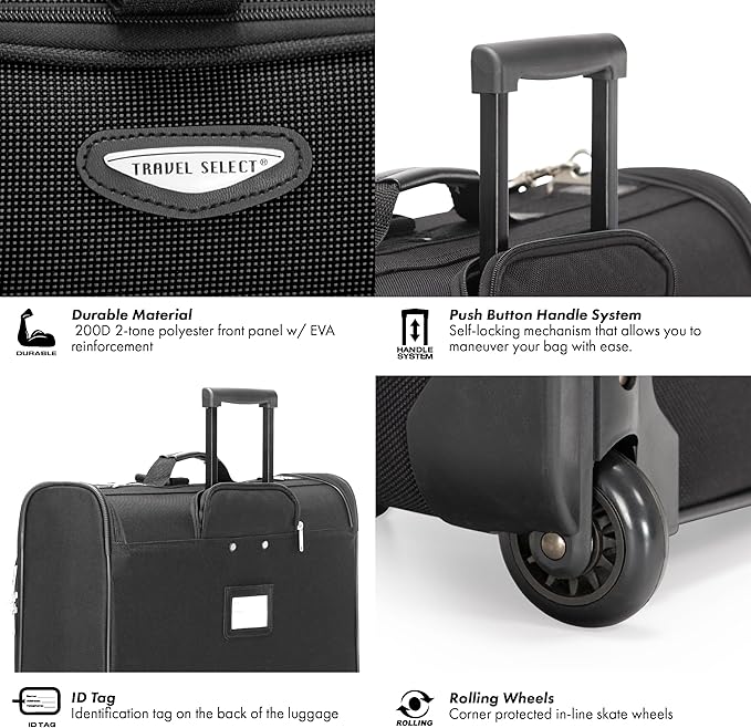 Travel Select Amsterdam Business Rolling Garment Bag, Softside Expandable Rolling 2-Wheeled Suit Carrier, Black, One Size