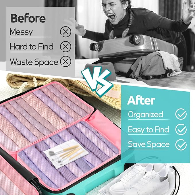 ALL INCLUDED - 12 Set Packing Cubes for Suitcases Carry On, Travel Essentials/Accessories Luggage Organizer Bags Set, Includes Cubes, Shoes Bag, Matte Cosmetic Bag, Zipper Bags