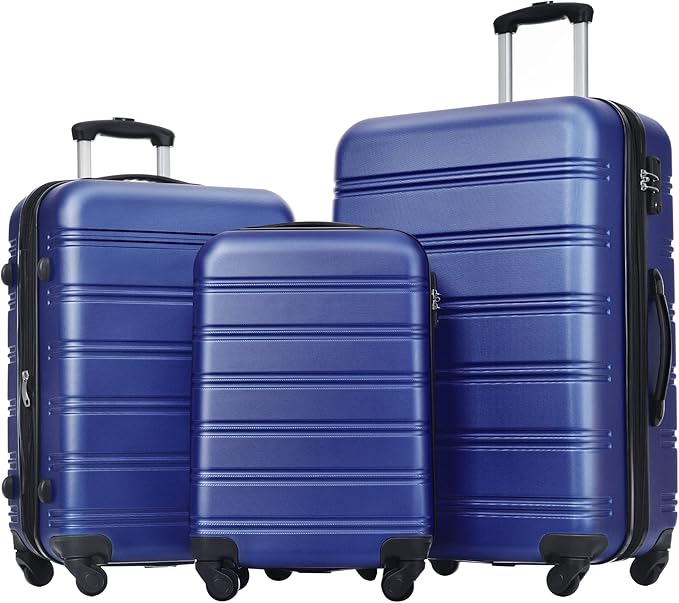 Merax Luggage Sets 3 Piece Hardside Expandable Suitcase with Spinner Wheels,Durable Lightweight Luggage with TSA Lock, Large Travel Luggage Set(Blue-1,20+24+28 inches)