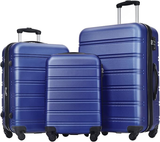 Merax Luggage Sets 3 Piece Hardside Expandable Suitcase with Spinner Wheels,Durable Lightweight Luggage with TSA Lock, Large Travel Luggage Set(Blue-1,20+24+28 inches)
