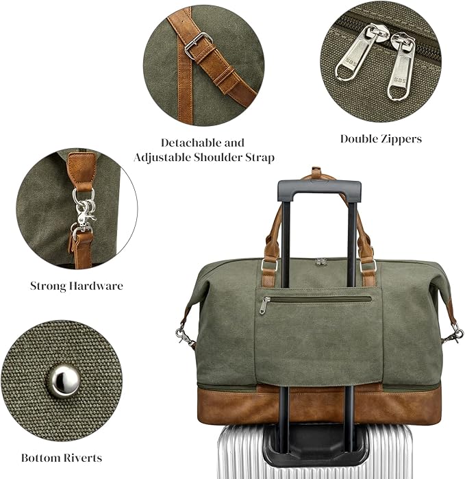 S-ZONE Weekender Bags for Women and Men Travel Duffel Bags with Shoe Compartment Overnight Carry on Duffle Tote Bag