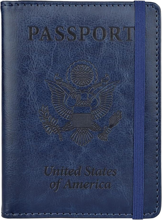 Passport Holder for Travel,Leather Passport Holder RFID Blocking Passport Cover Wallet Passport Case with Pen Holder Passport Holders for Travel Women Men Family Travels Must Haves Essential,Navy Blue