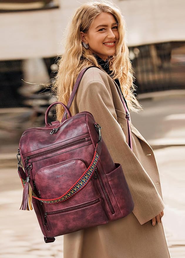 Shrrie Vegan Leather Laptop Backpack for Women 15.6 inch Work Backpack Fashion Travel Backpack Purse for Business College