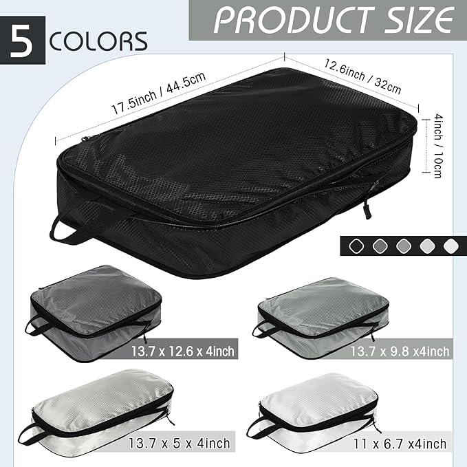 5 Pack Compression Packing Cubes for Travel Space Saving Cubes Luggage Organizer for Suitcase(Mixed Gray,Mixed)
