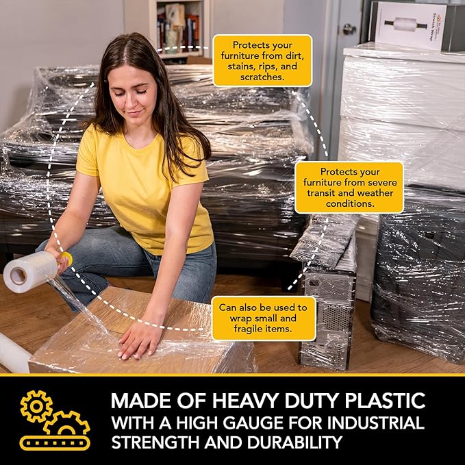 Mini Stretch Wrap 5 Inch Plastic Stretch Film for Pallet Wrap - Stretch Wrap for Moving Supplies - 5 Inch x 1000 Feet, 70 Gauge, 1 Pack with Handle