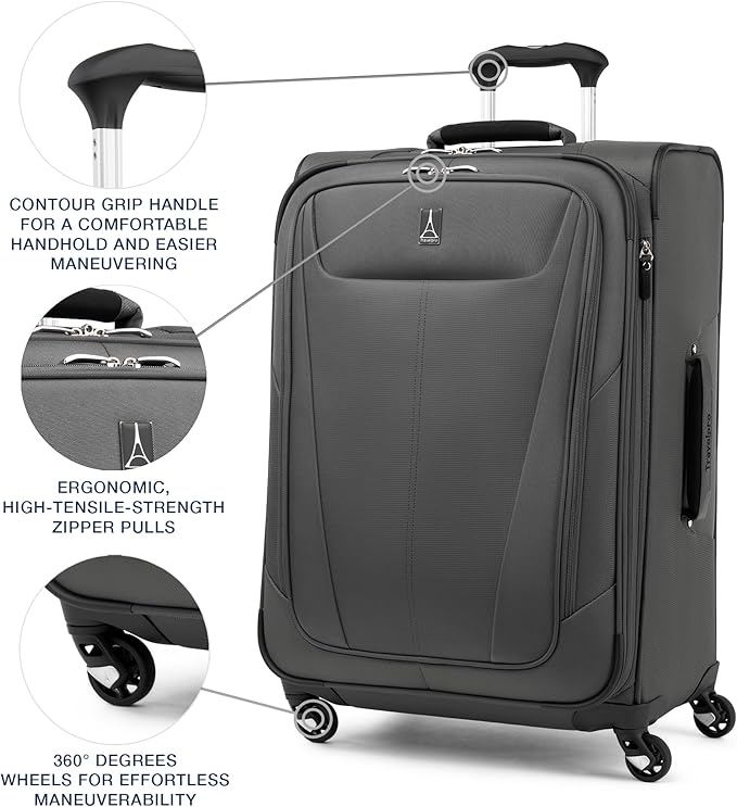 Travelpro Maxlite 5 Softside Expandable Luggage with 4 Spinner Wheels, Lightweight Suitcase, Men and Women, Shadow Grey, 2-Piece Set (21/25)