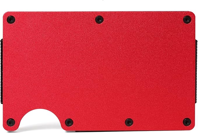 Minimalist Carbon Fiber Wallet for Men, Money Clip Cash Strap Wallet, RFID Blocking Metal Wallet Aluminum Card Holder,Front Pocket Wallet(Matte Red)