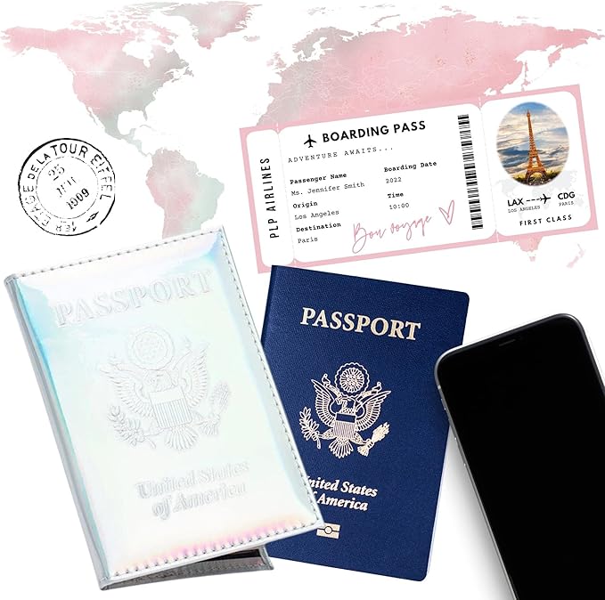 Chrome Passport Cover Vaccine Card Holder Combo, Passport Holder with Vaccine Card Slot (Silver)