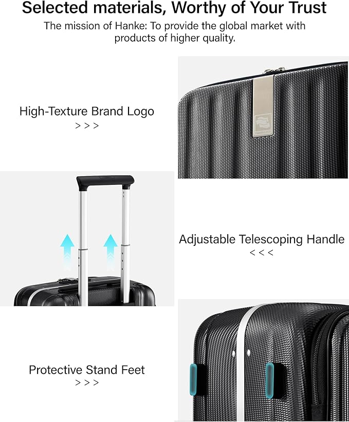 Hanke 26 Inch Large Checked Luggage PC Hard Shell Luggage Top Opening Travel Luggage Suitcases with Wheels for Woman Men.(Jet Black)