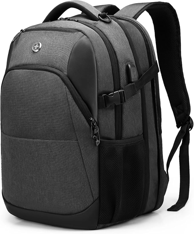 Swissdigital Design Travel Laptop Backpack for Men and Women, 35L Expandable Large College Backpack with USB Charging Port for Fits 17 Inch Notebook, Grey | SD1671-02