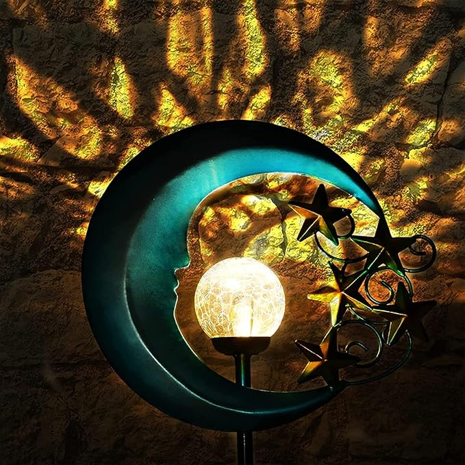 Solar Decor Garden Lights - Powered Lights Outdoor Decorative Lights | EPROSMIN Waterproof Pathway Crackle Glass Globe Led Landscape Lighting for Pathway,Yard,Lawn,Patio Stars Moon