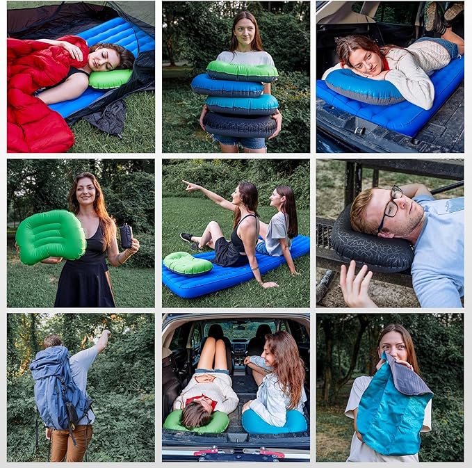 ATEPA Inflatable Camping Pillow, Ultralight Waterproof Travel Pillow with Ergonomic Support & Leak-Proof Air Valve, Compact Portable Pillow for Hiking Backpacking Tent Airplane Beach, Light Green