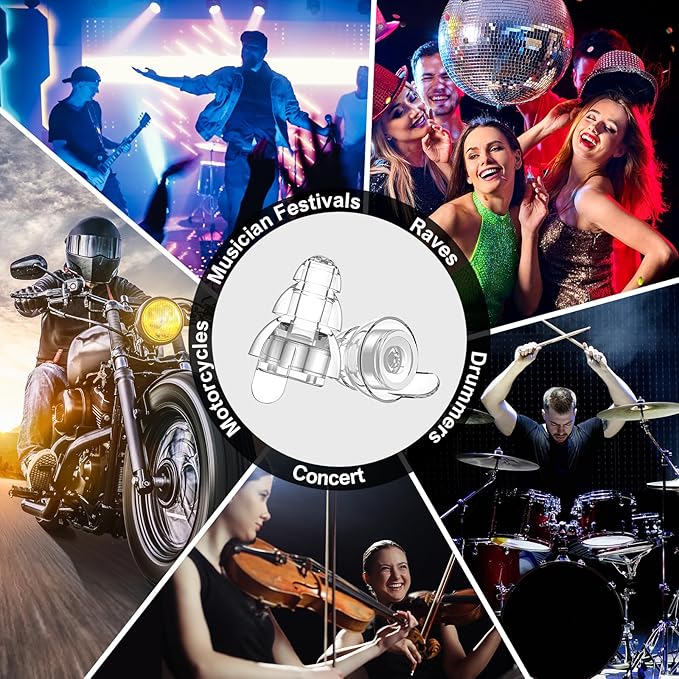 High Fidelity Concert Earplugs for Concerts Musicians，Earplugs for noise reduction，24db Advanced Filter Technology Ear Protection for Music Festivals,DJ's, Nightclub, Drummers - 2 Pairs（Silver）