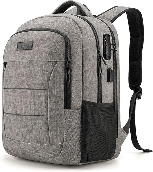 Tzowla Travel Laptop Backpack,Durable Water Resistant Anti-Theft 50L Extra Large 17.3 Inch with Lock Fit Computer Business Bookbag for Women Men Gift-Grey