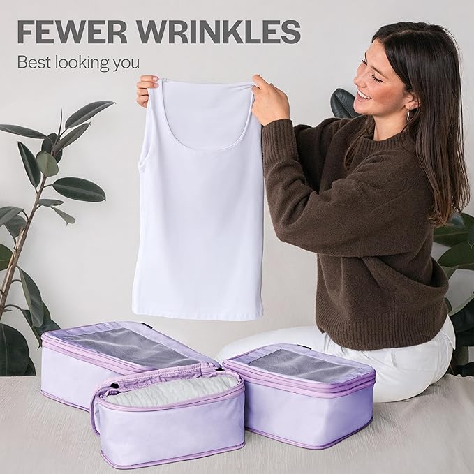 Aerotrunk Compression Packing Cubes for Travel - Luggage Organizer Bags - Double Zipper Packing Cubes for Suitcases (4-Pack, Purple)