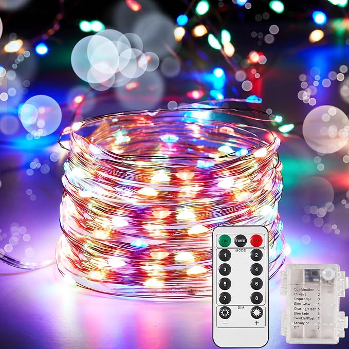 Ariceleo 2 Pack 16.4 Ft. Battery Operated Outdoor String Lights with Remote & Timer, LED Multi Color Fairy Lights, Waterproof Twinkle Lights for Bedroom, Dorm, Mason Jar, Wedding, Party, Christmas