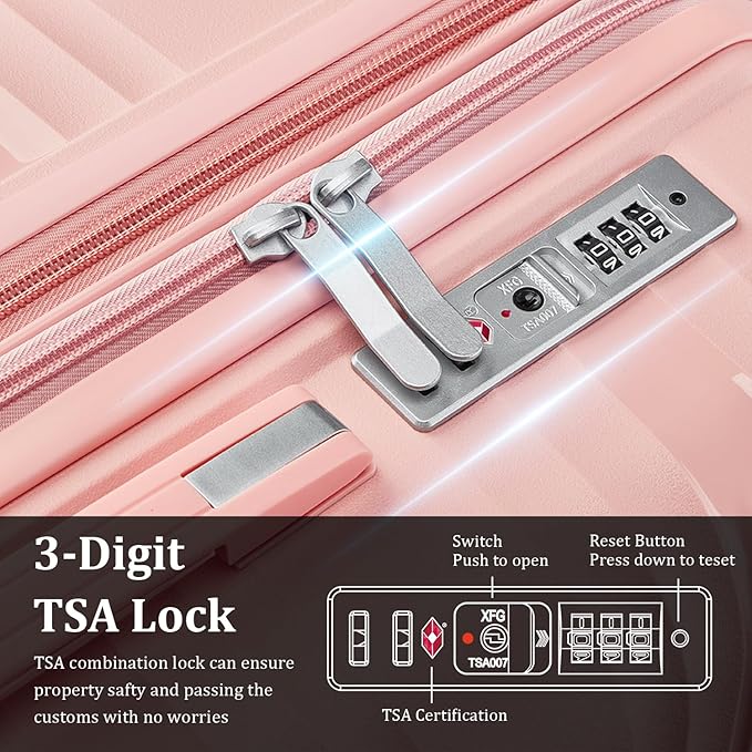 6 Piece Luggage Set PP Hardshell, Expandable Suitcase Set with Spinner Wheels (20/24/28), Includes 14" Cosmetic Case, Travel Duffel & Toiletry Bag, Lightweight TSA Lock Nested Set (Pink)
