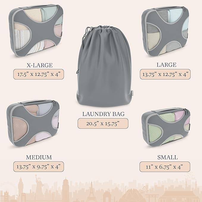 Shacke Packing Cubes for Travel 5 Set - Compression Luggage Organizer Bags - Versatile Travel Organizer for Women and Men - Optimized Packing Bags - Travel Essentials (Charcoal Gray)