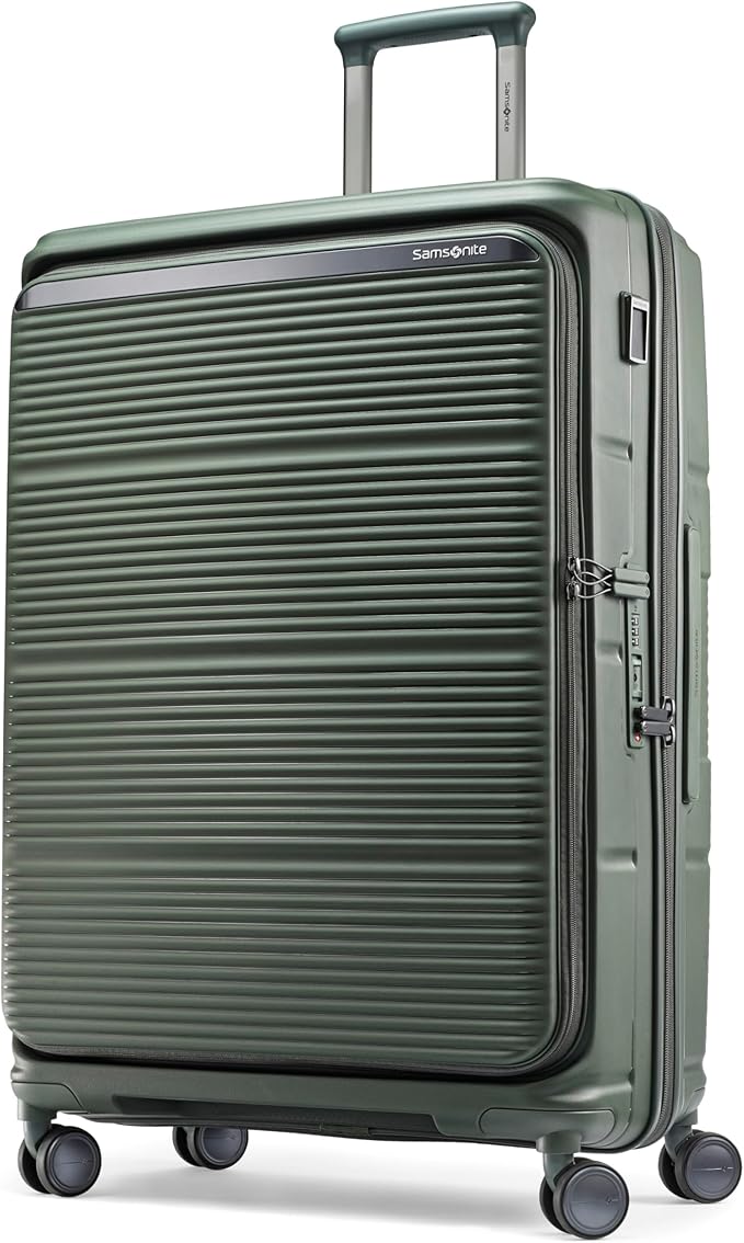 Samsonite Paralux Large Checked Luggage - Innovative Design - Quick Access Front Pocket - Dual Suspension Wheel Technology - TSA Lock - Expandable - Includes Removable Packing Cubes - Olive