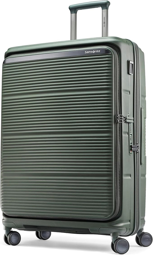 Samsonite Paralux Large Checked Luggage - Innovative Design - Quick Access Front Pocket - Dual Suspension Wheel Technology - TSA Lock - Expandable - Includes Removable Packing Cubes - Olive