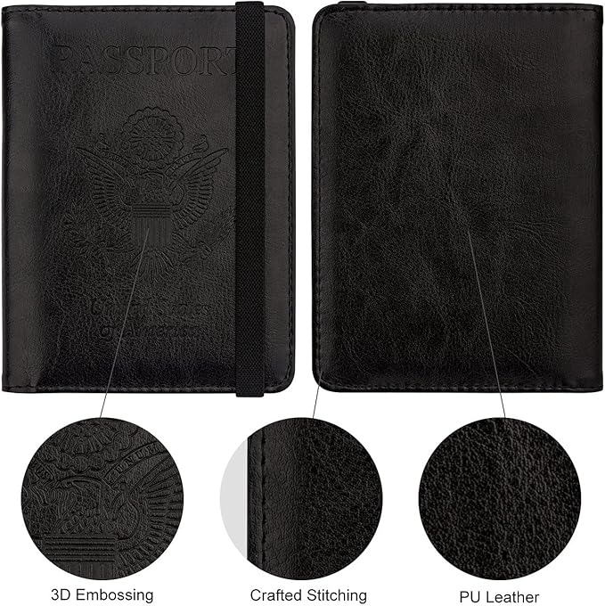 WALNEW Passport Holder for Travel, RFID Passport Cover Wallet for Women Men, PU Leather Passport Book Card Holder Case with Pen (Upgraded, Upgraded-Black)