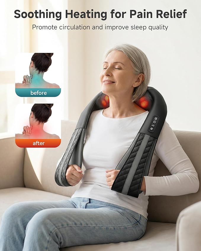 Snailax Cordless Neck Massager with Heat, Shiatsu Neck Back Massager for Pain Relief Deep Tissue, 4D Kneading Shoulder Massager Pillow for Shoulder, Leg Rechargeable Massage Gifts for Mom, Dad